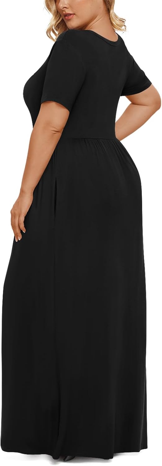 Women's Plus Size Maxi Dresses Summer Short Sleeve Casual Long Dress  XL-6XL