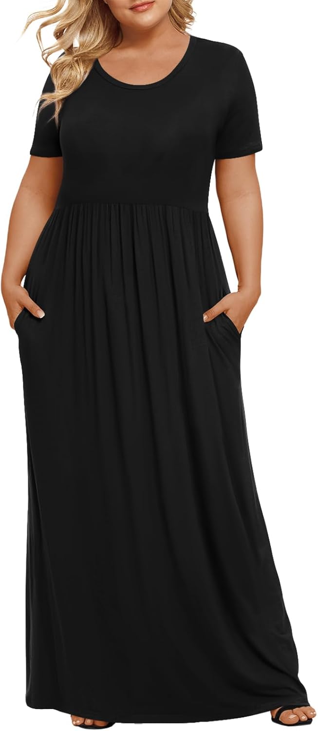 Women's Plus Size Maxi Dresses Summer Short Sleeve Casual Long Dress  XL-6XL