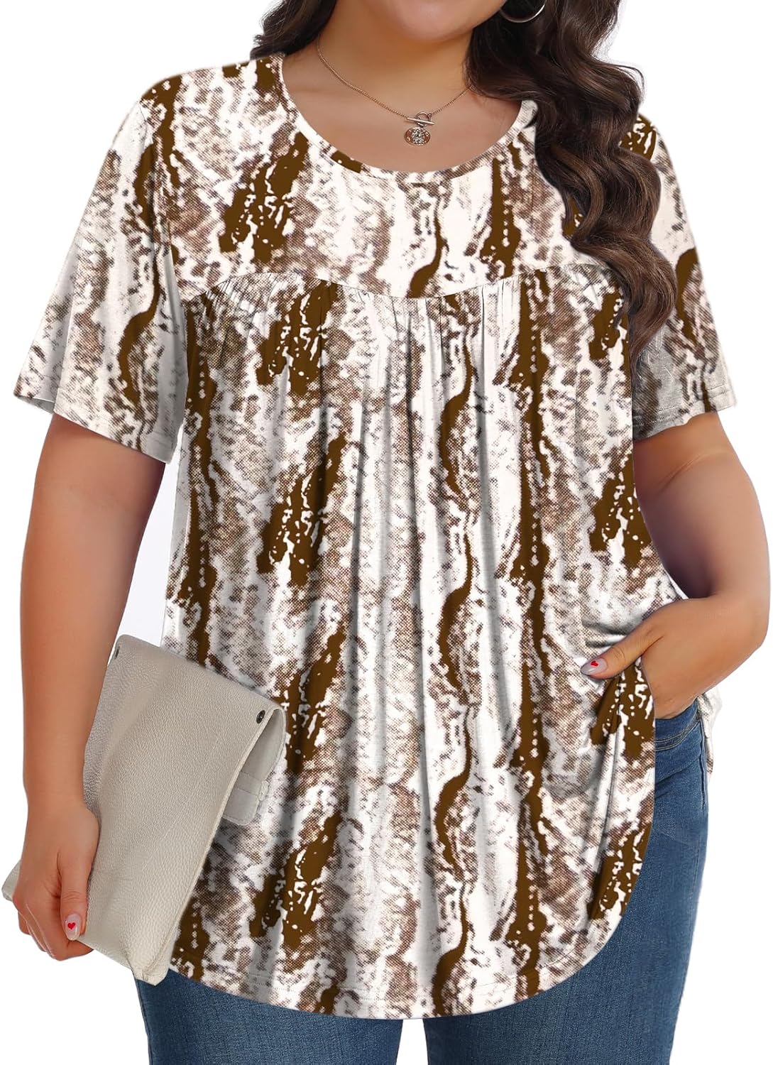 【Best Selling】Womens Plus Size Tops Tunic Short Sleeve Crew Neck Shirts Casual Soft Blouse M-5X
