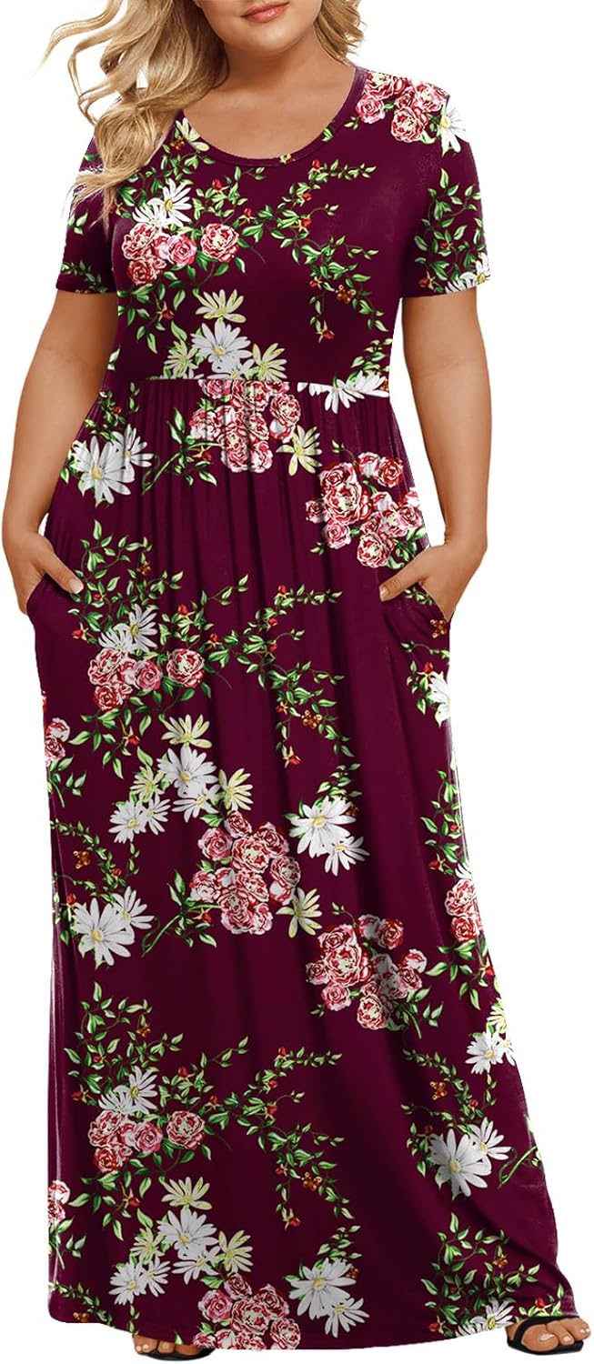 Women's Plus Size Maxi Dresses Summer Short Sleeve Casual Long Dress  XL-6XL