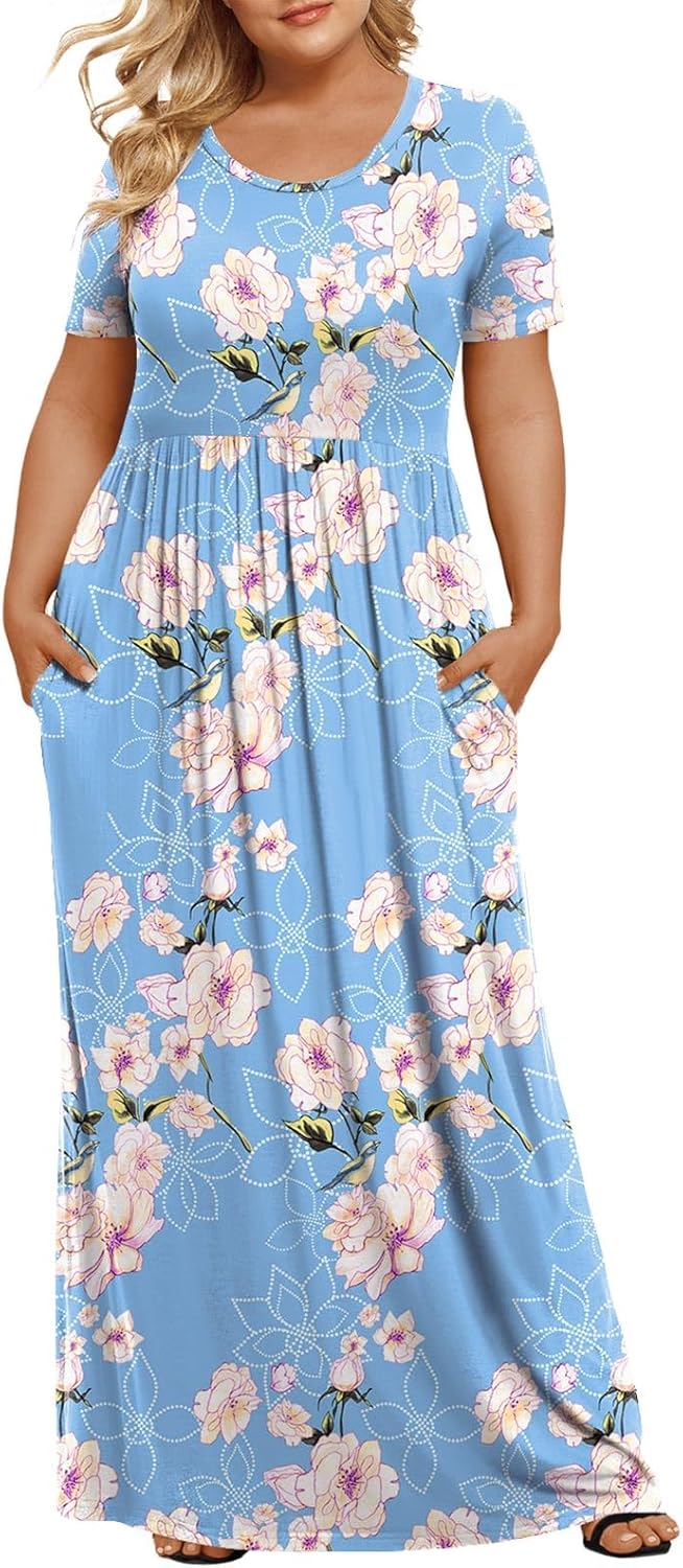 Women's Plus Size Maxi Dresses Summer Short Sleeve Casual Long Dress  XL-6XL