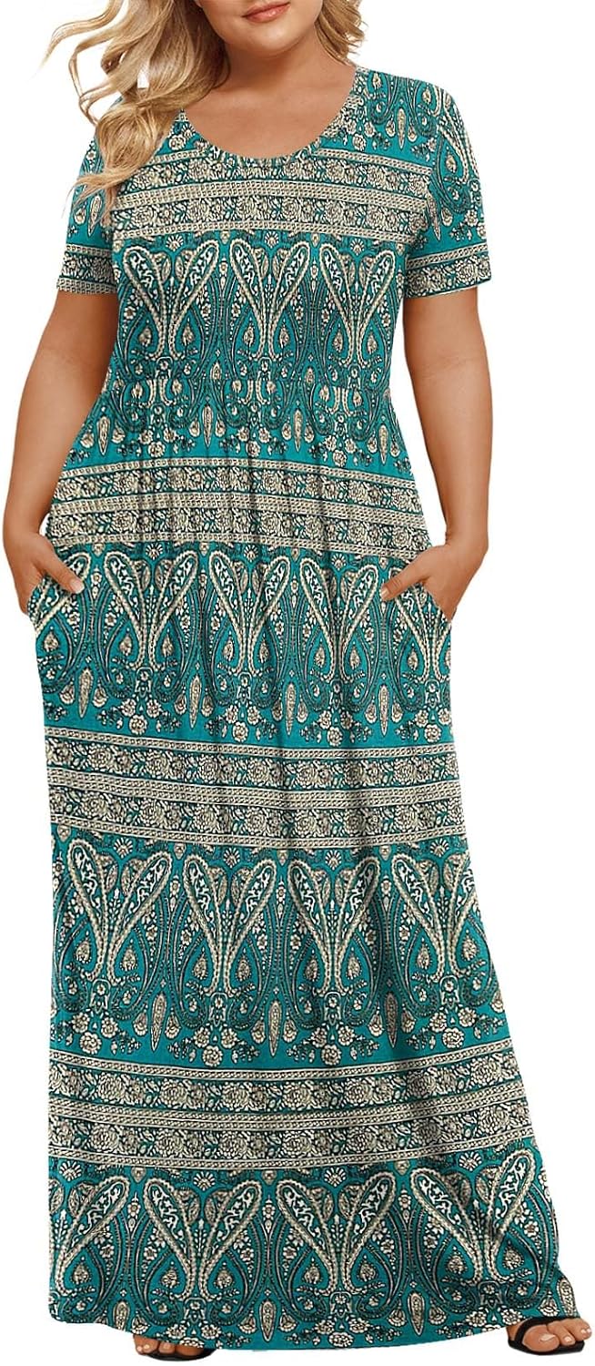 Women's Plus Size Maxi Dresses Summer Short Sleeve Casual Long Dress  XL-6XL