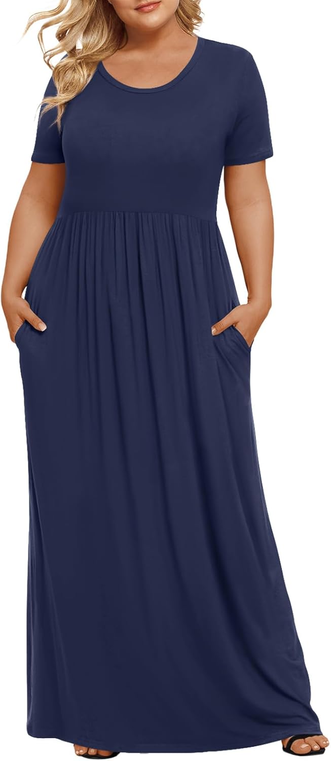 Women's Plus Size Maxi Dresses Summer Short Sleeve Casual Long Dress  XL-6XL