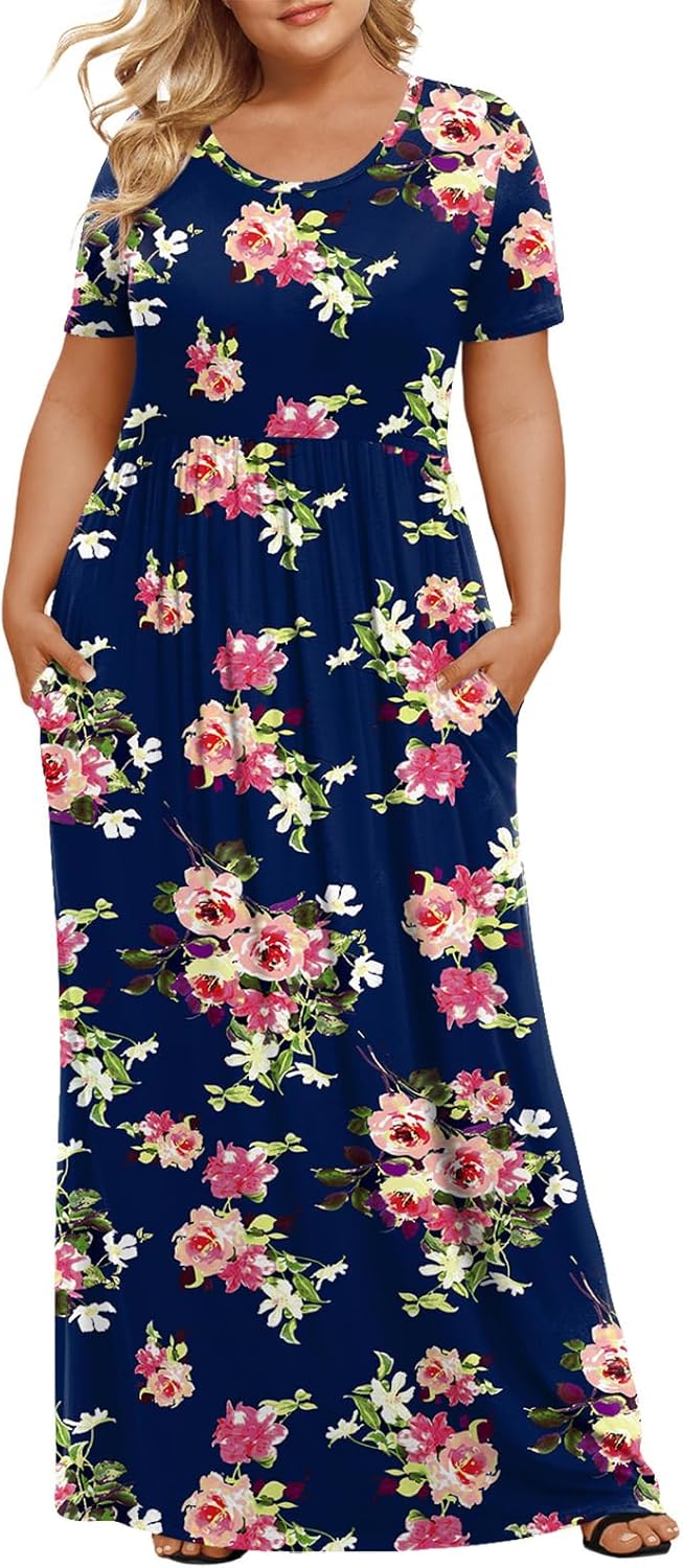 Women's Plus Size Maxi Dresses Summer Short Sleeve Casual Long Dress  XL-6XL