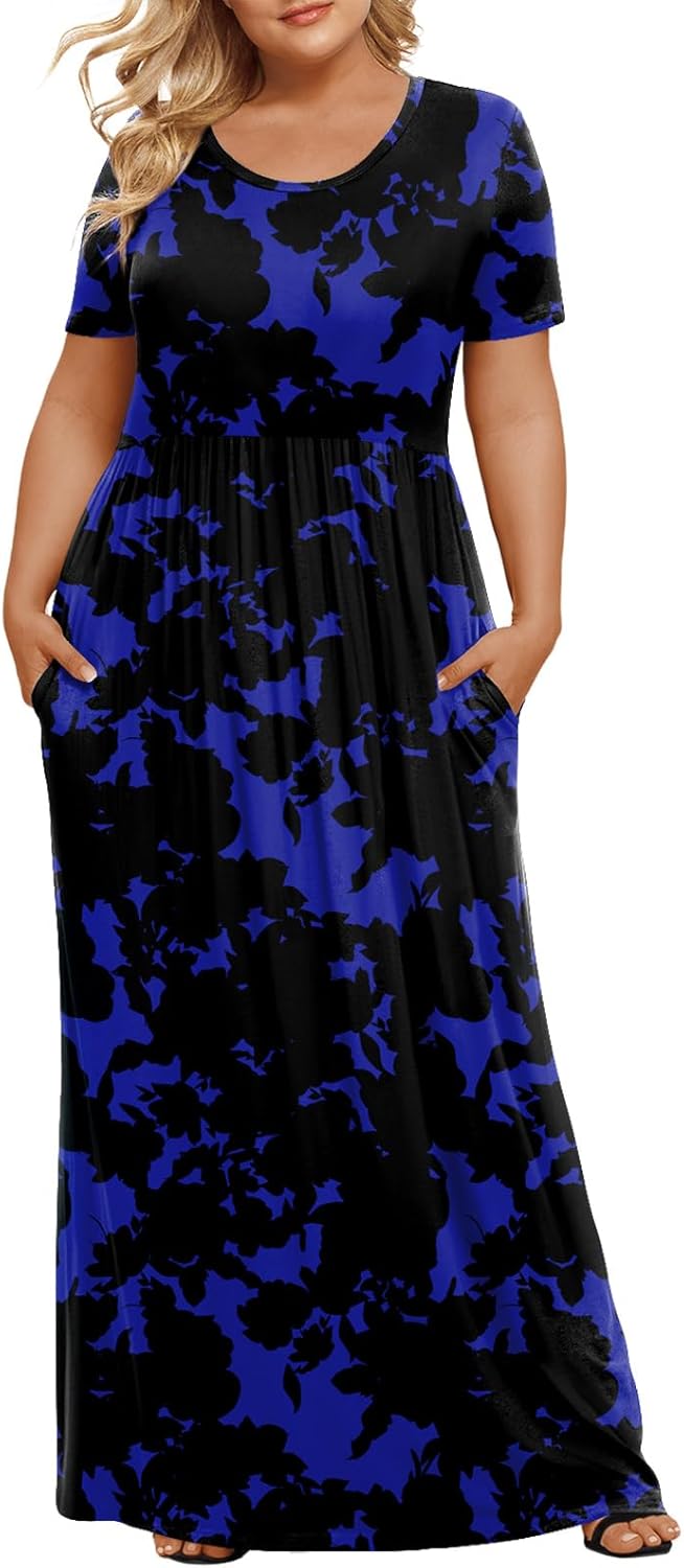 Women's Plus Size Maxi Dresses Summer Short Sleeve Casual Long Dress  XL-6XL