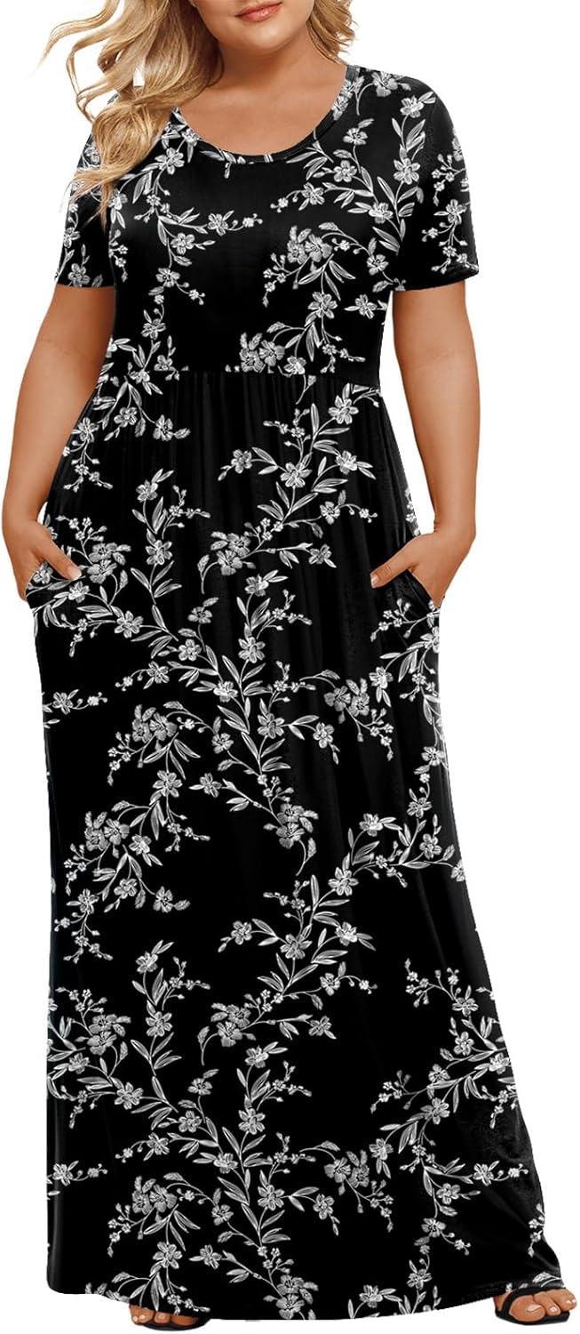 Women's Plus Size Maxi Dresses Summer Short Sleeve Casual Long Dress  XL-6XL