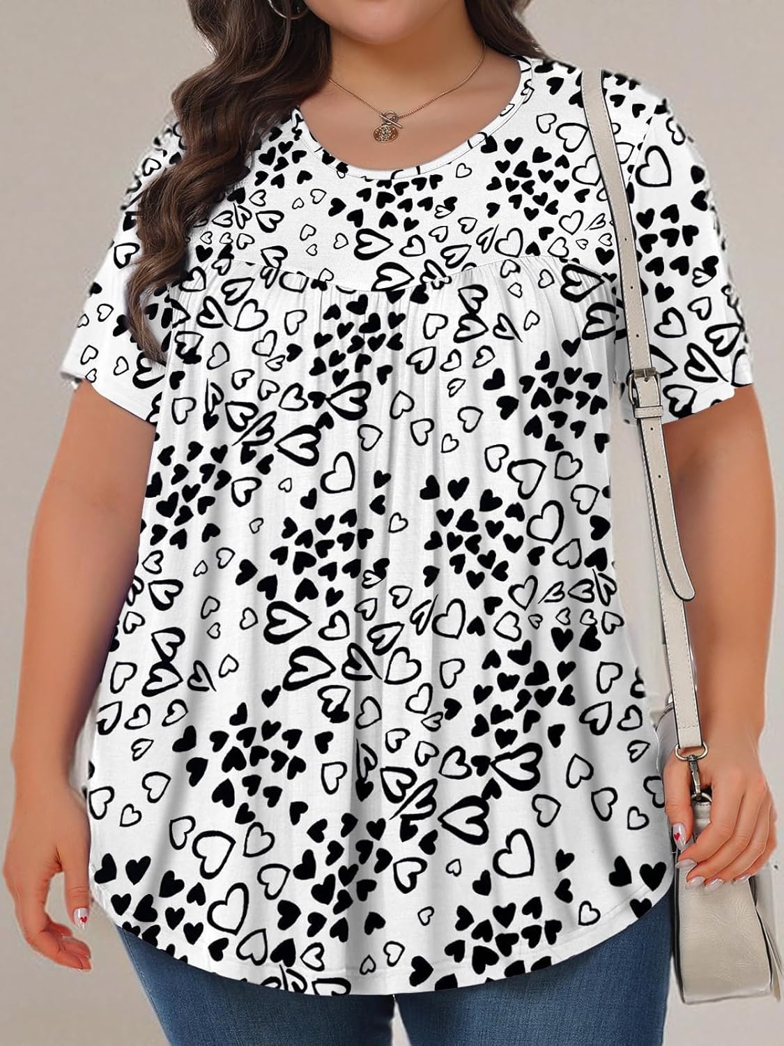 【Best Selling】Womens Plus Size Tops Tunic Short Sleeve Crew Neck Shirts Casual Soft Blouse M-5X