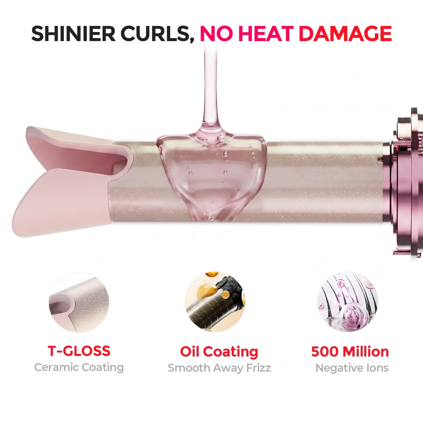 TYMO curler with T-GLOSS ceramic coating, nourishing oil coating, and 500 million negative ions for shiny, smooth curls with reduced frizz and heat damage
