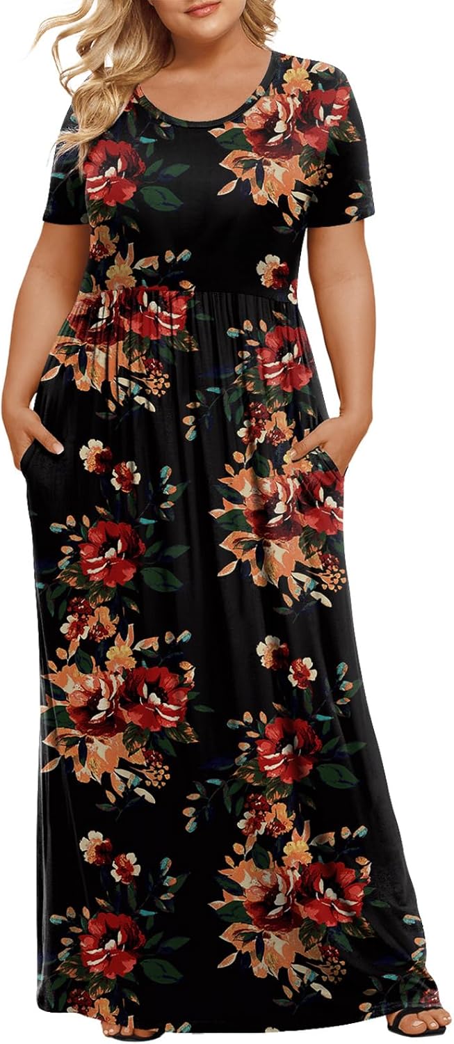 Women's Plus Size Maxi Dresses Summer Short Sleeve Casual Long Dress  XL-6XL