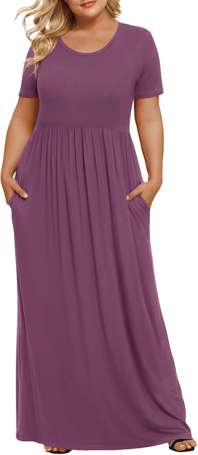 Women's Plus Size Maxi Dresses Summer Short Sleeve Casual Long Dress  XL-6XL