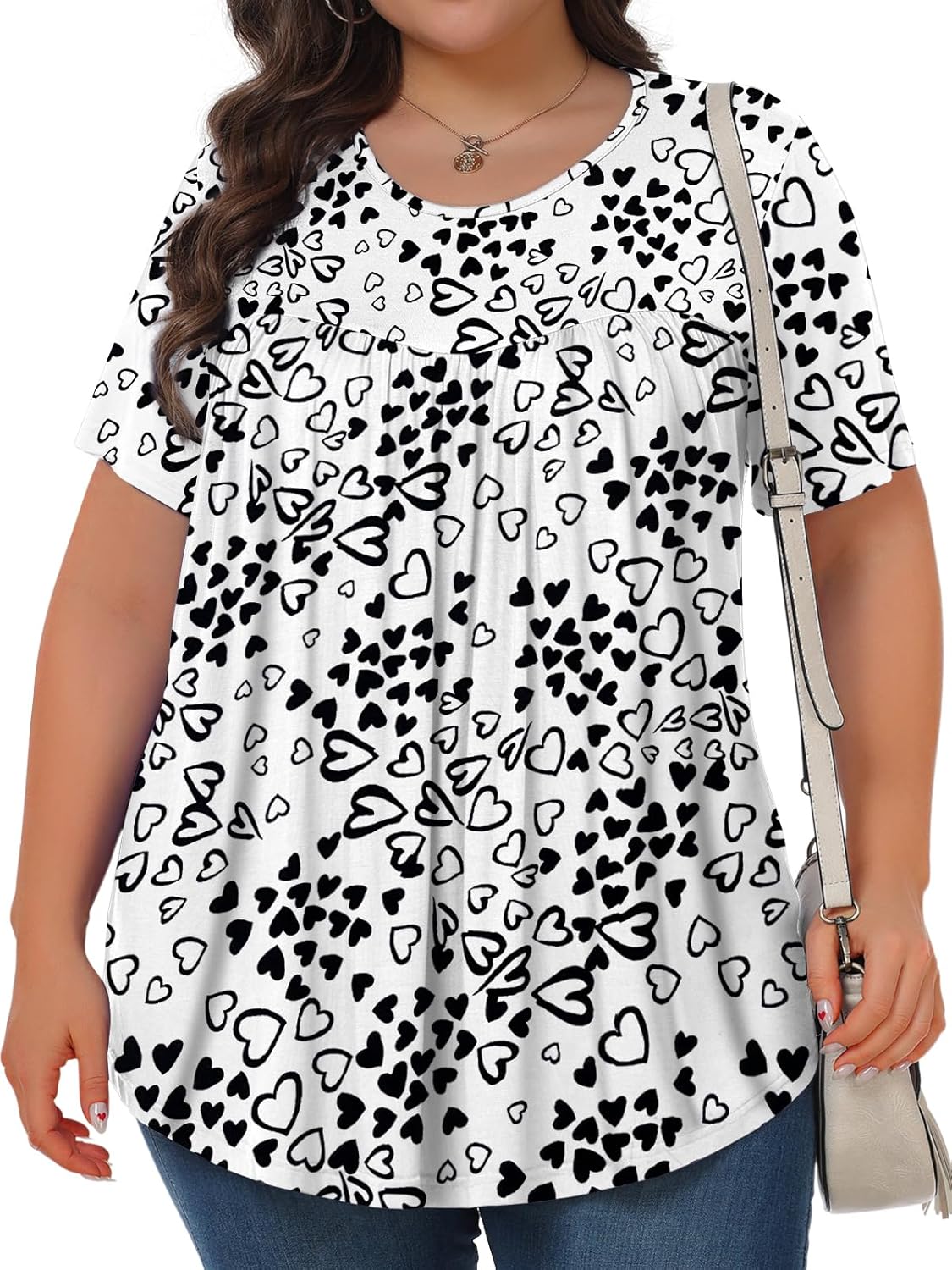【Best Selling】Womens Plus Size Tops Tunic Short Sleeve Crew Neck Shirts Casual Soft Blouse M-5X
