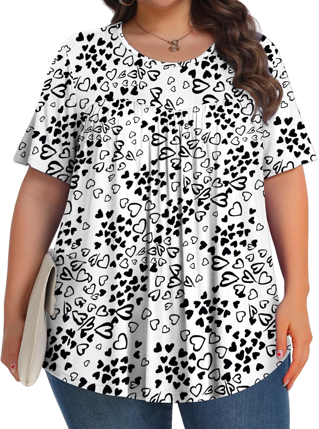 【Best Selling】Womens Plus Size Tops Tunic Short Sleeve Crew Neck Shirts Casual Soft Blouse M-5X