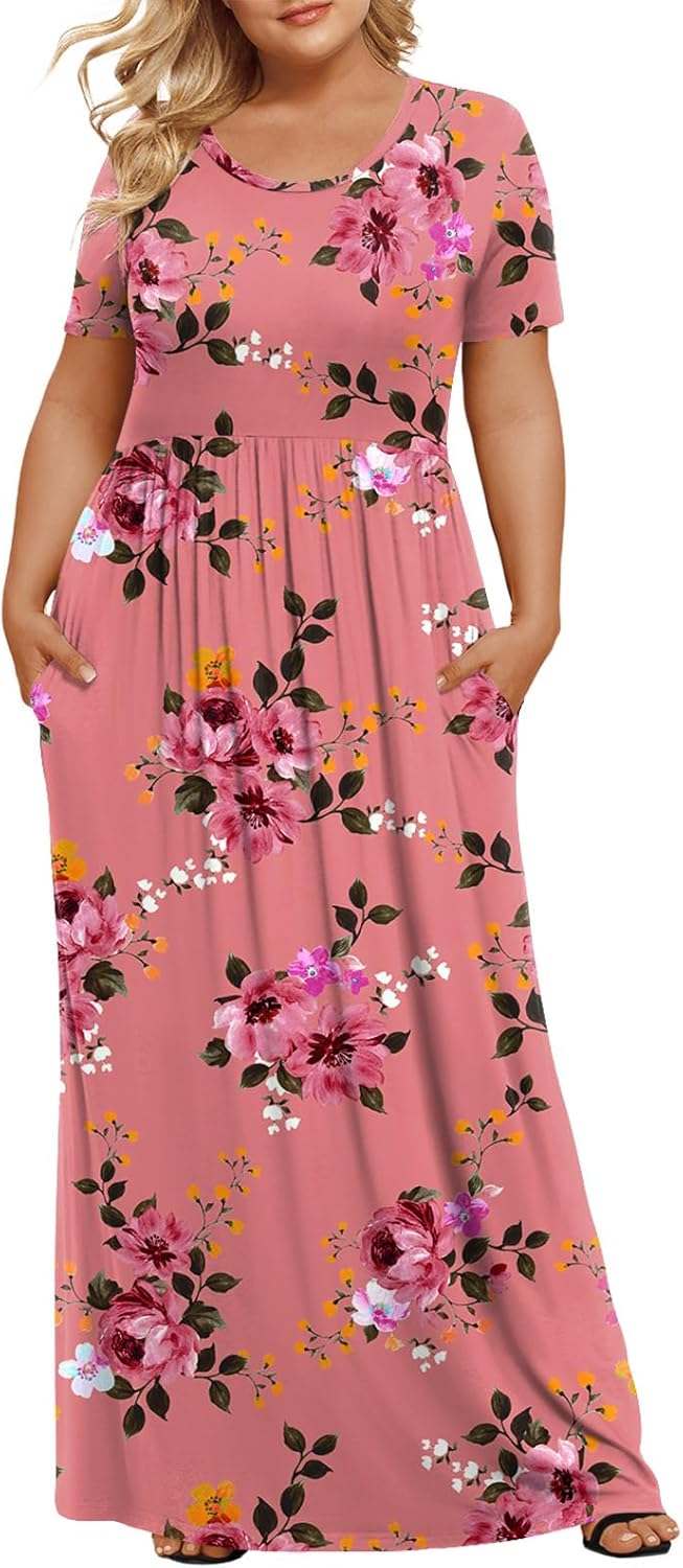 Women's Plus Size Maxi Dresses Summer Short Sleeve Casual Long Dress  XL-6XL