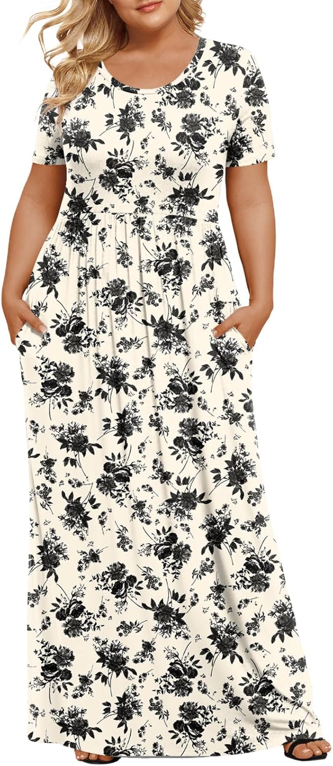 Women's Plus Size Maxi Dresses Summer Short Sleeve Casual Long Dress  XL-6XL
