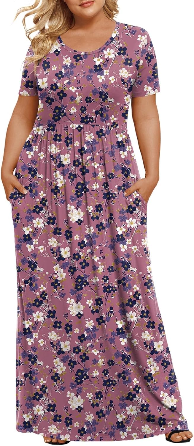 Women's Plus Size Maxi Dresses Summer Short Sleeve Casual Long Dress  XL-6XL