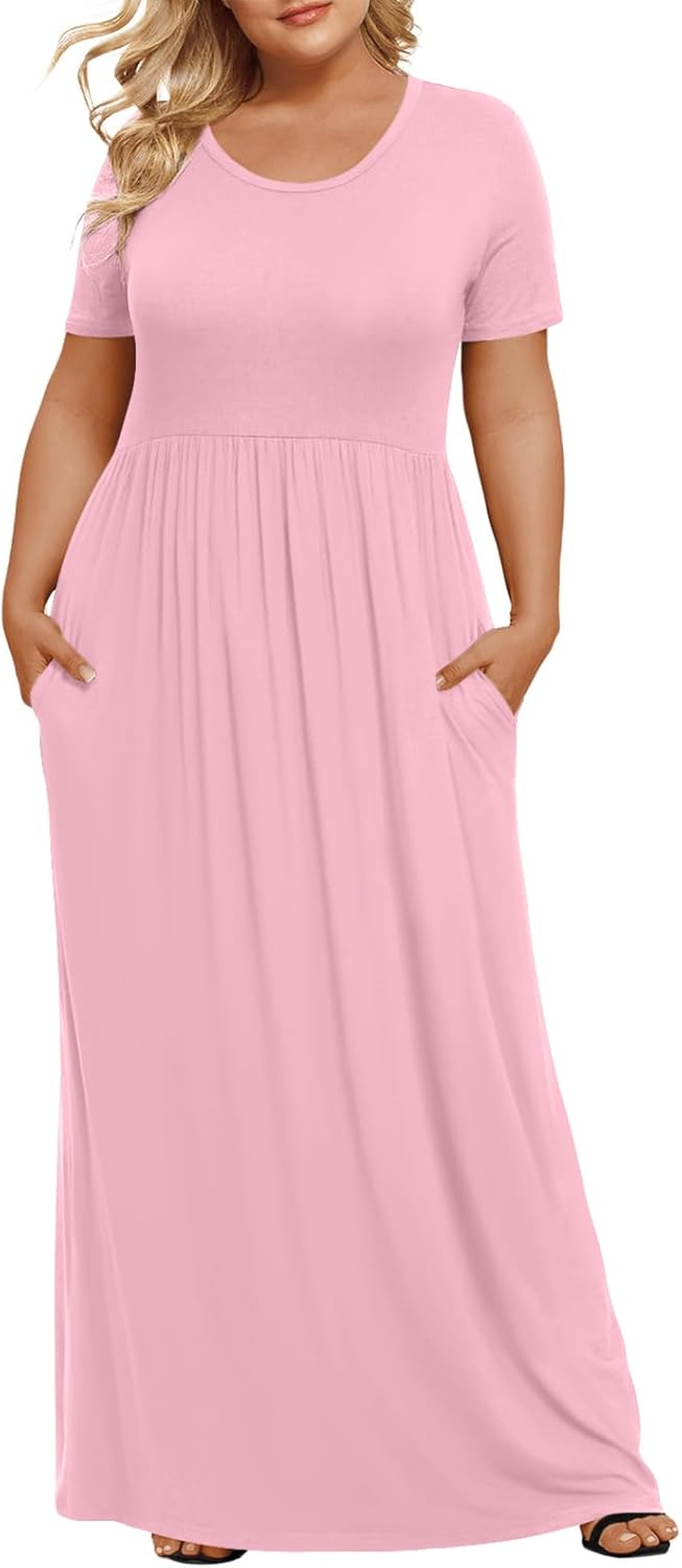 Women's Plus Size Maxi Dresses Summer Short Sleeve Casual Long Dress  XL-6XL
