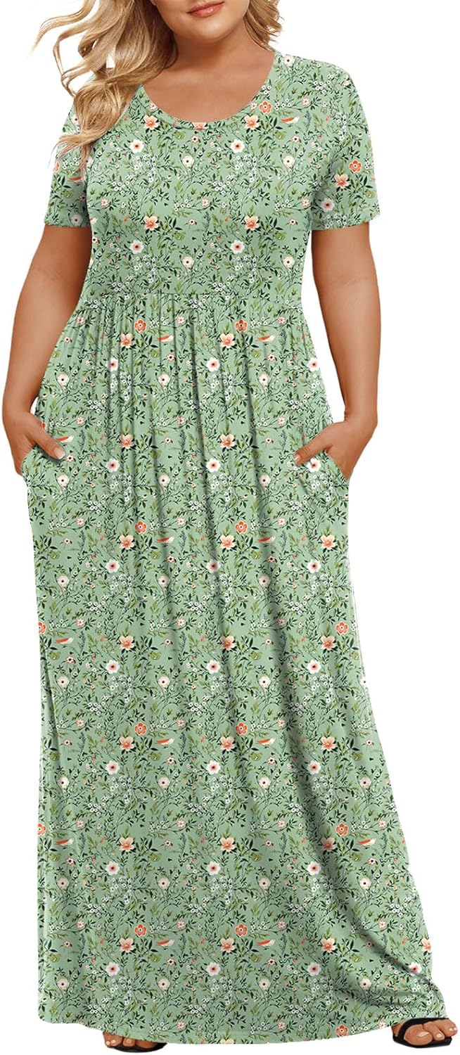 Women's Plus Size Maxi Dresses Summer Short Sleeve Casual Long Dress  XL-6XL