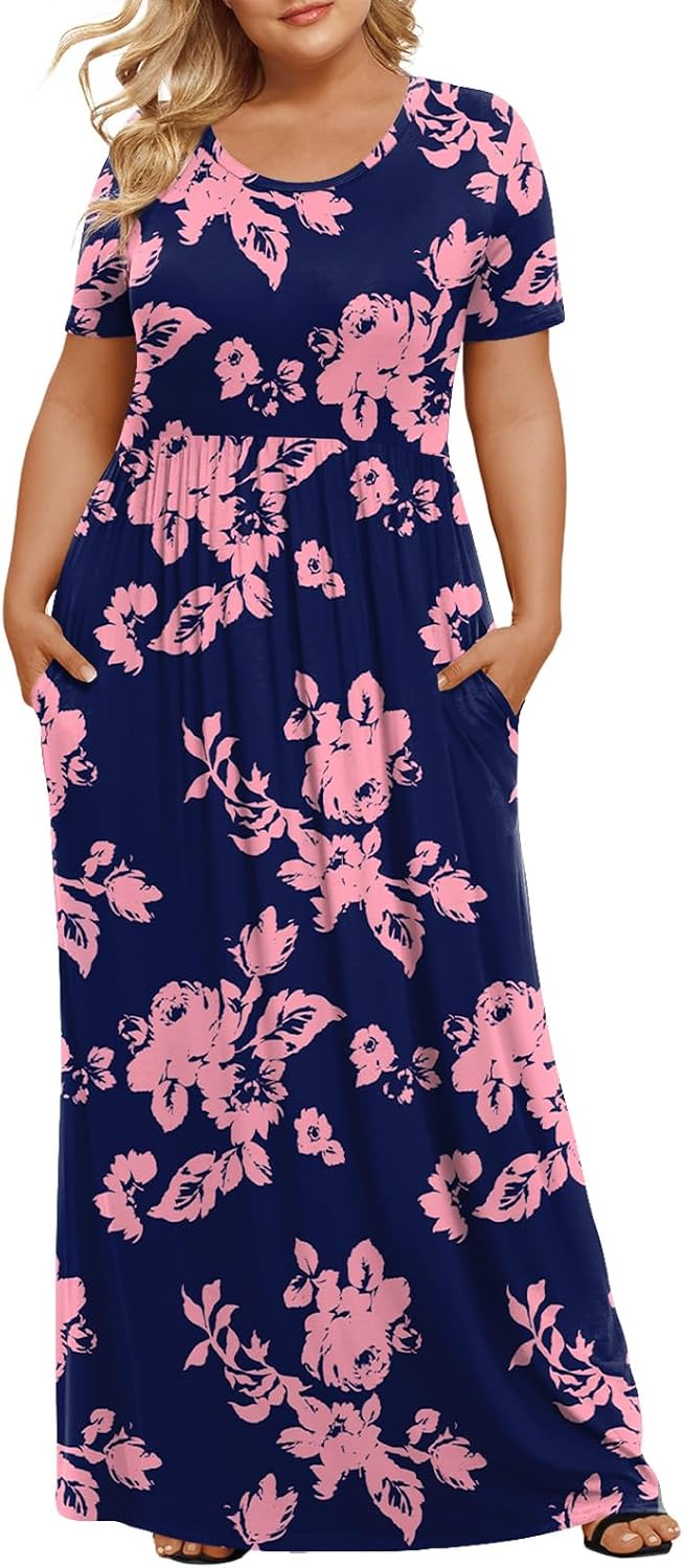 Women's Plus Size Maxi Dresses Summer Short Sleeve Casual Long Dress  XL-6XL