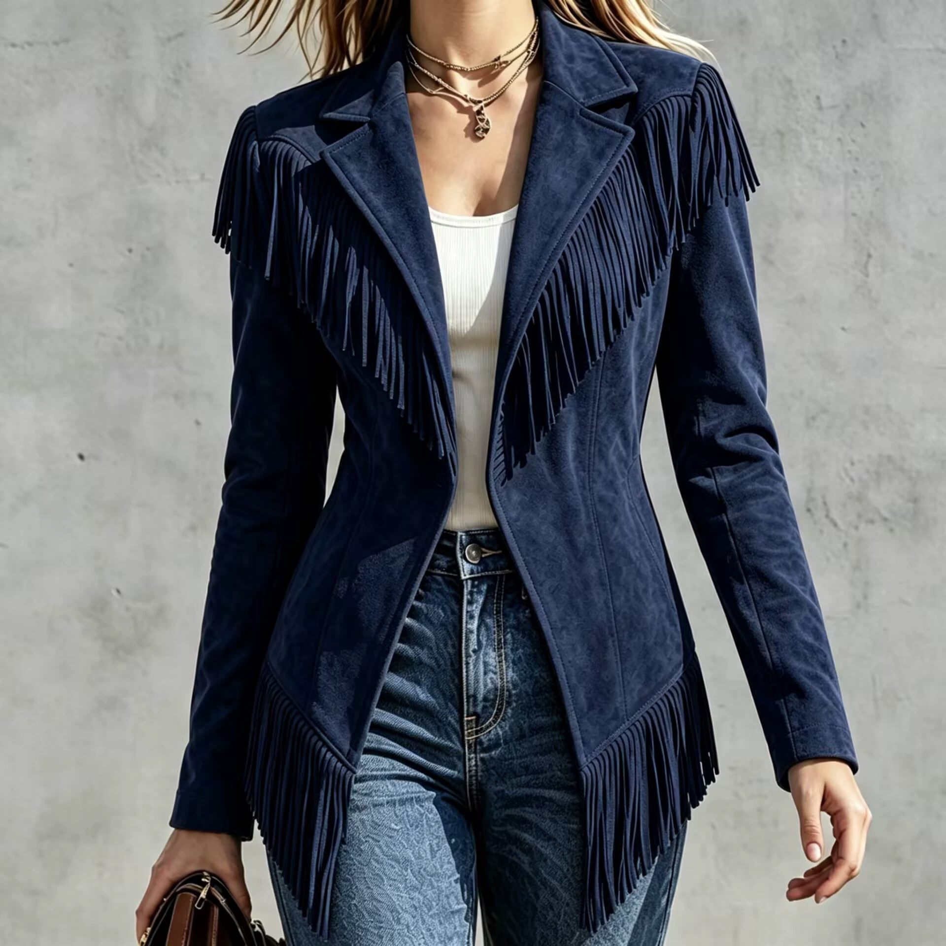 Fitted Faux‑suede Fringe Western Jacket