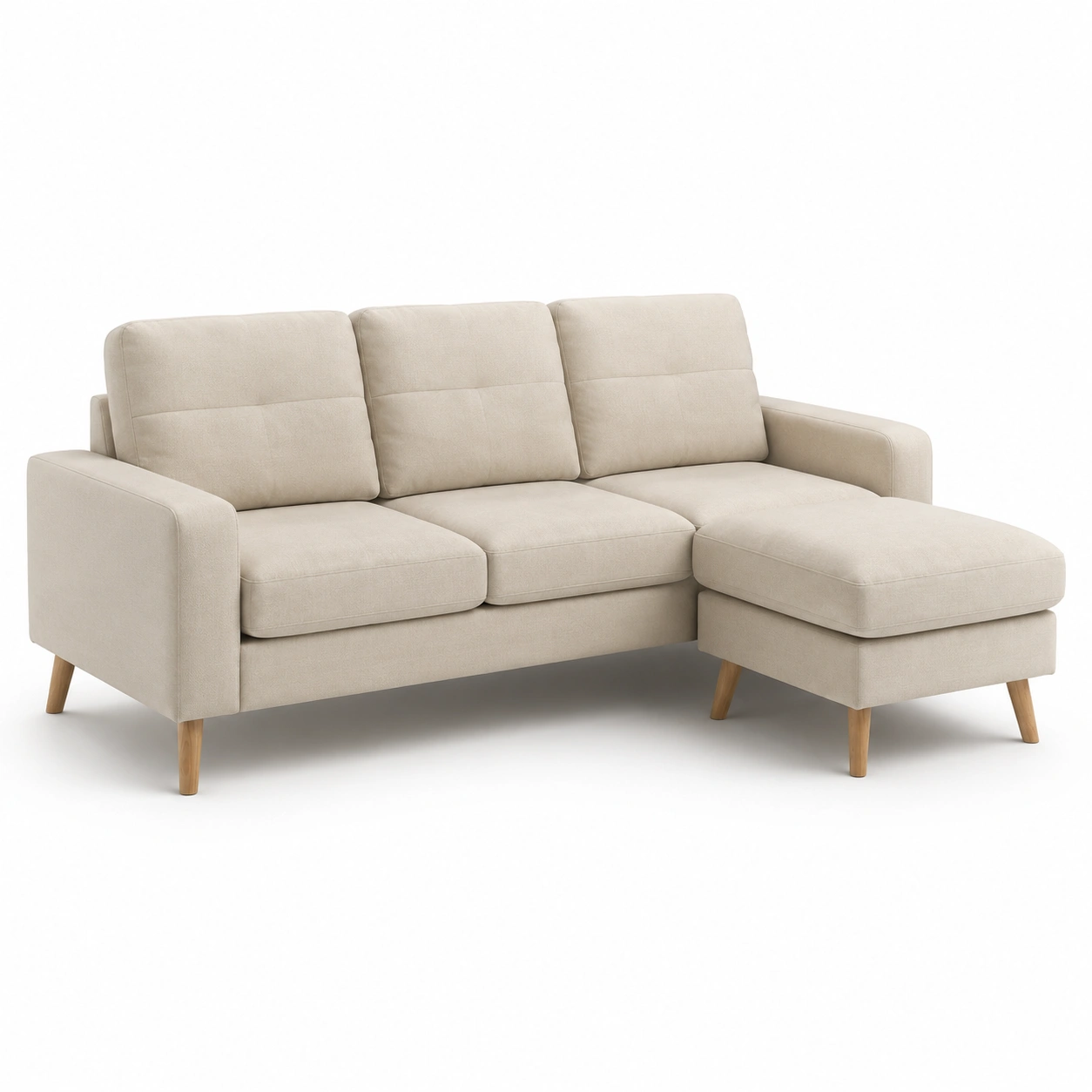 sofa de tres plazas con chaise longue blanco hueso