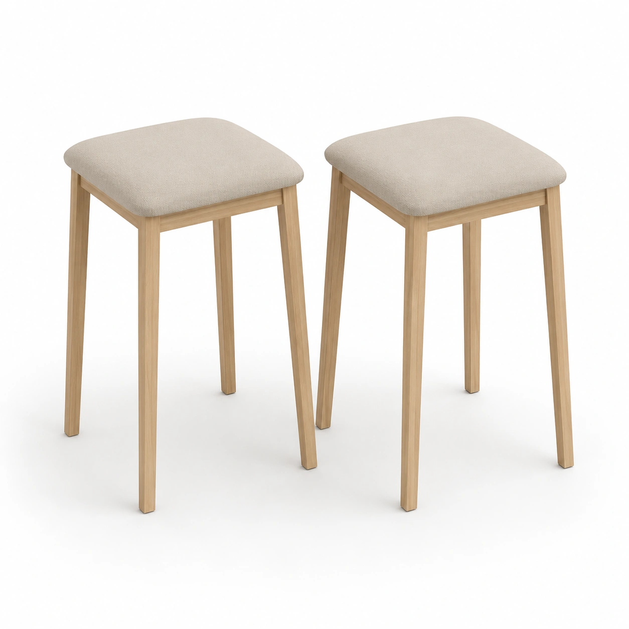 Juego de dos taburetes de madera con asiento acolchado