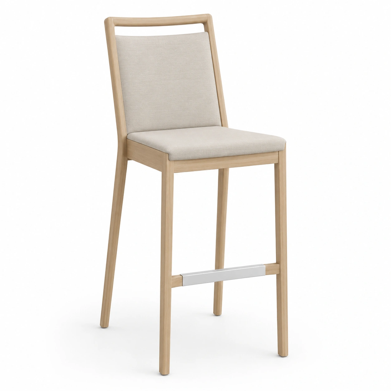 Taburete alto tapizado de madera clara