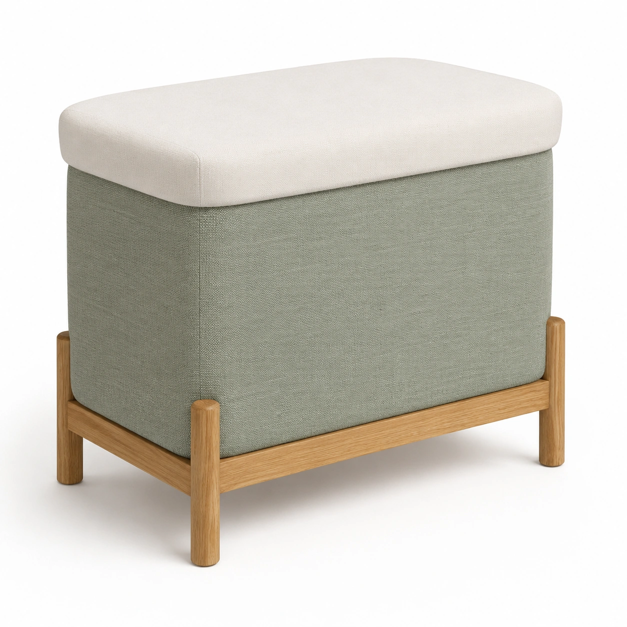 Puf cuadrado con almacenamiento verde grisaceo
