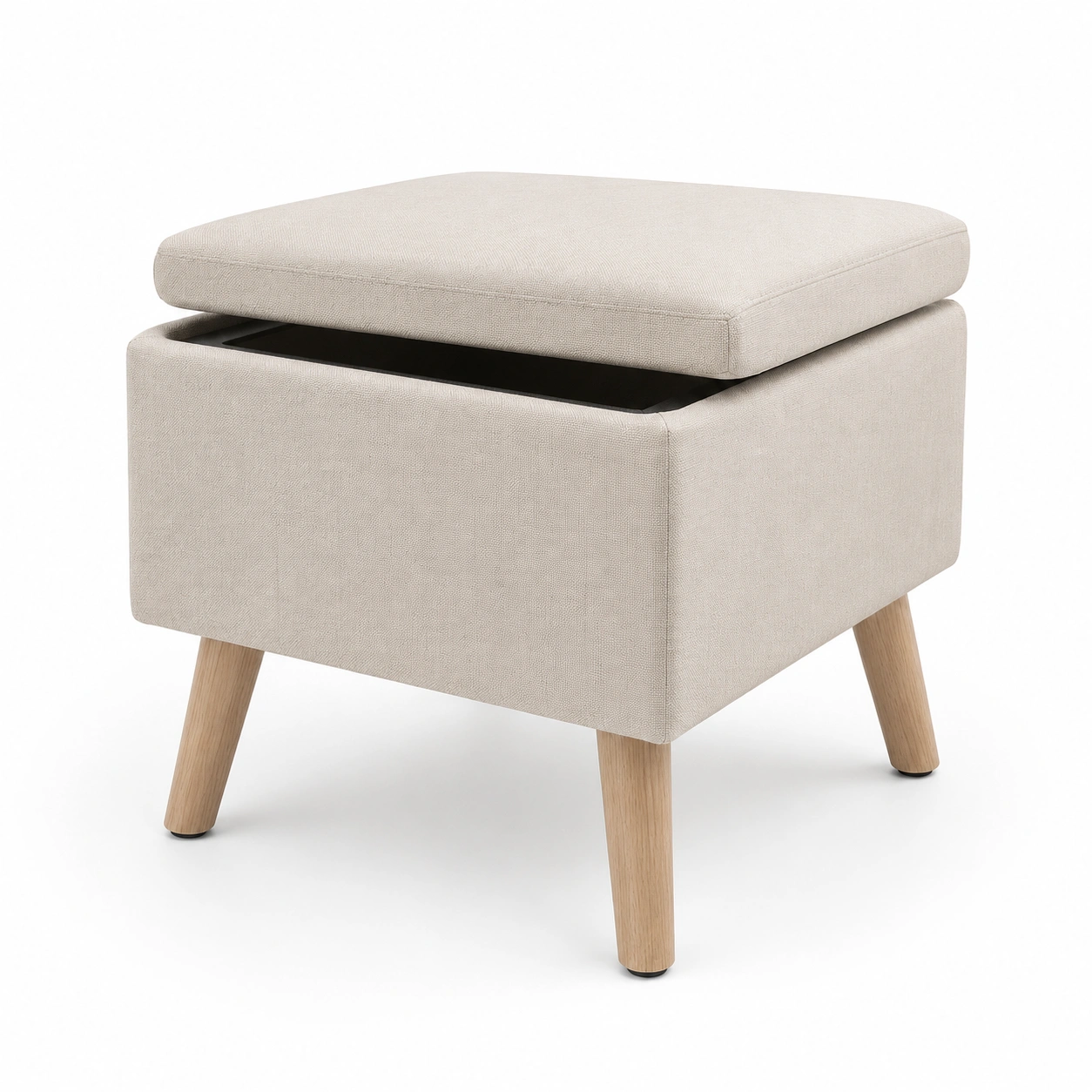 Puf tapizado con almacenaje beige