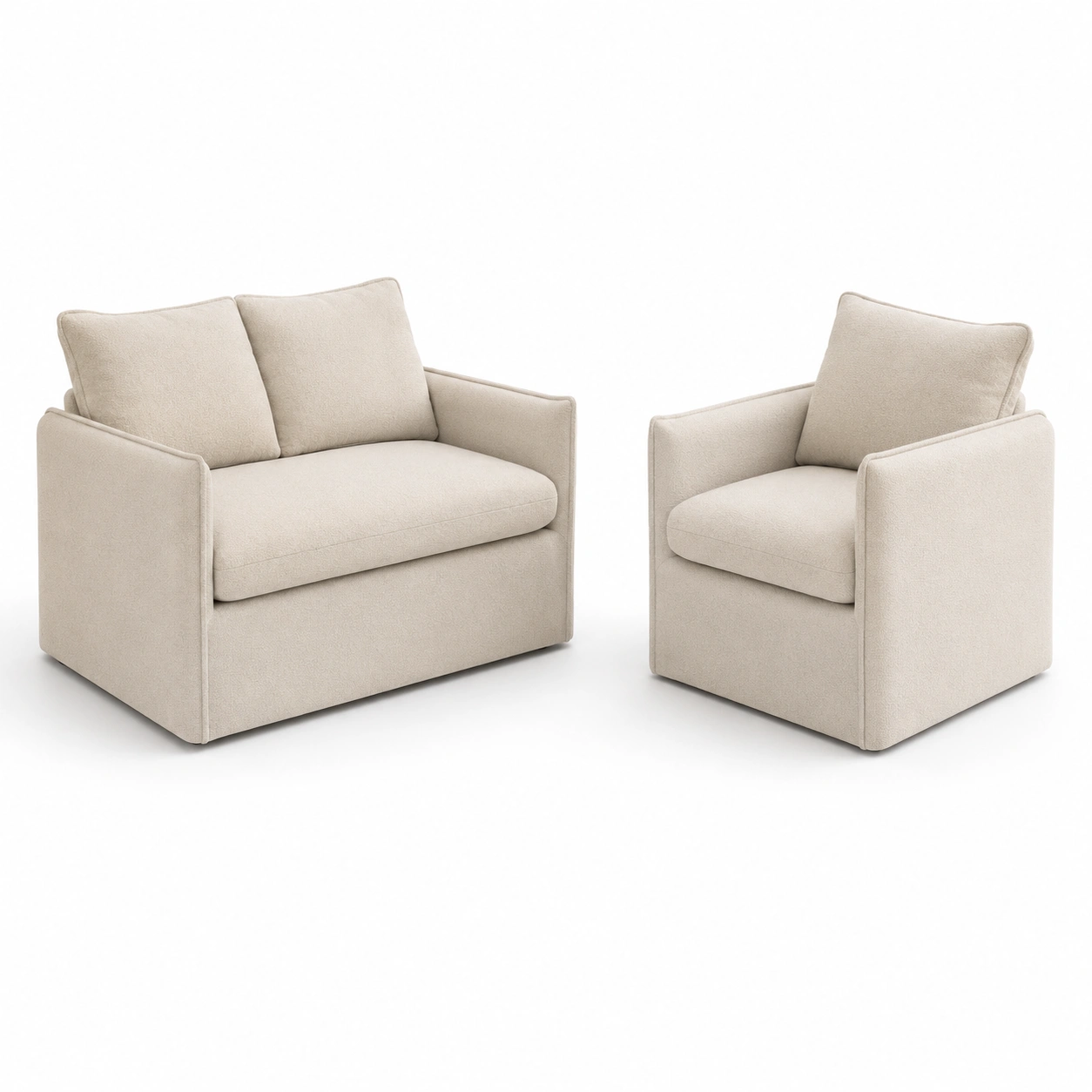 conjunto sofa biplaza con sillones blanco hueso