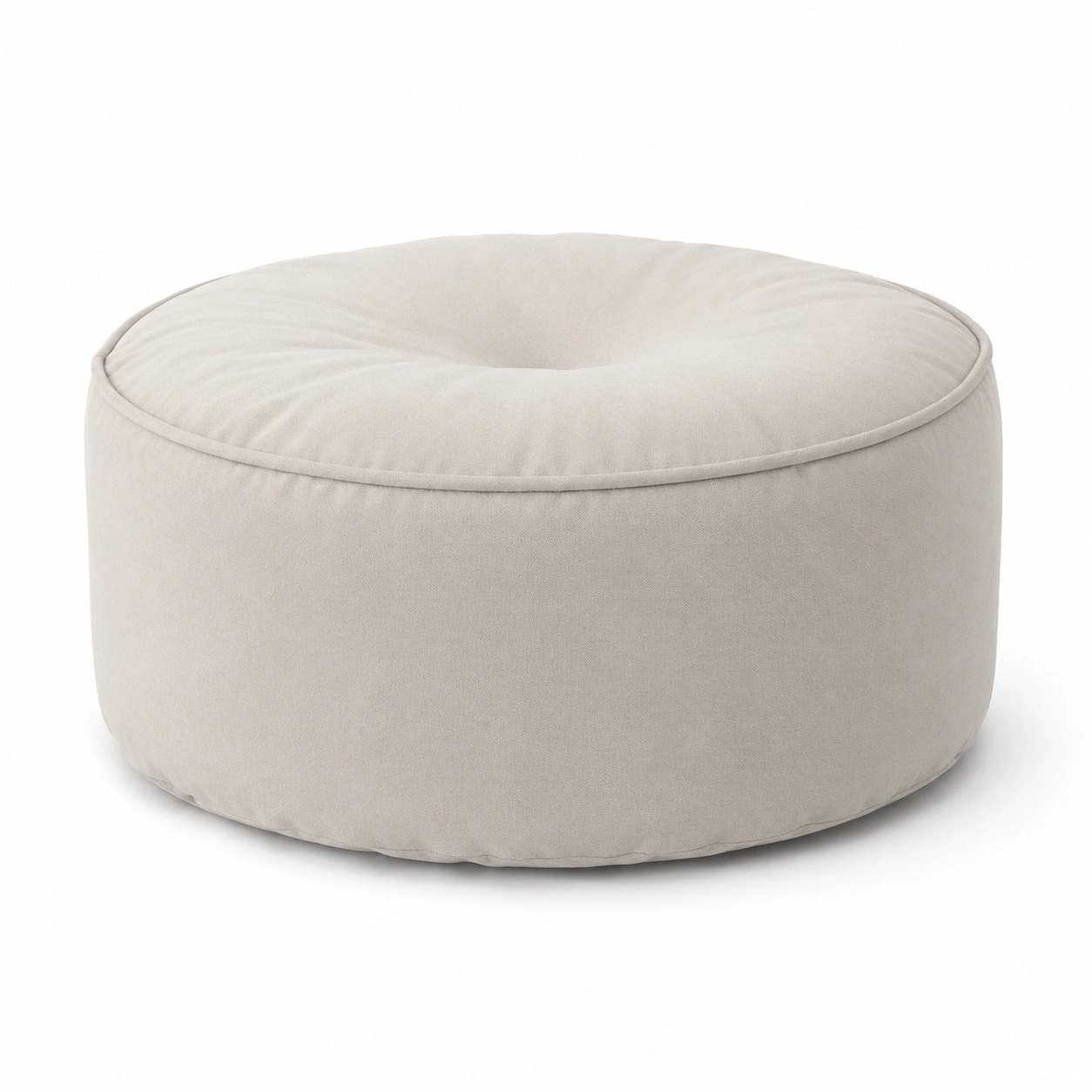 Puff redondo de tela color beige