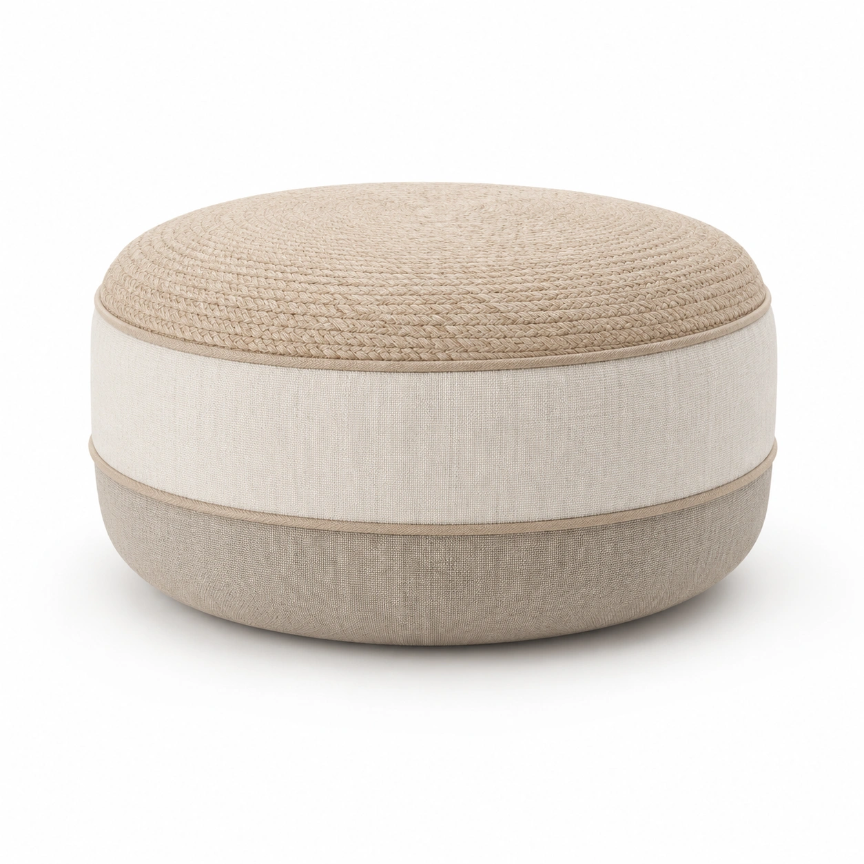 Puf redondo con almacenamiento color beige