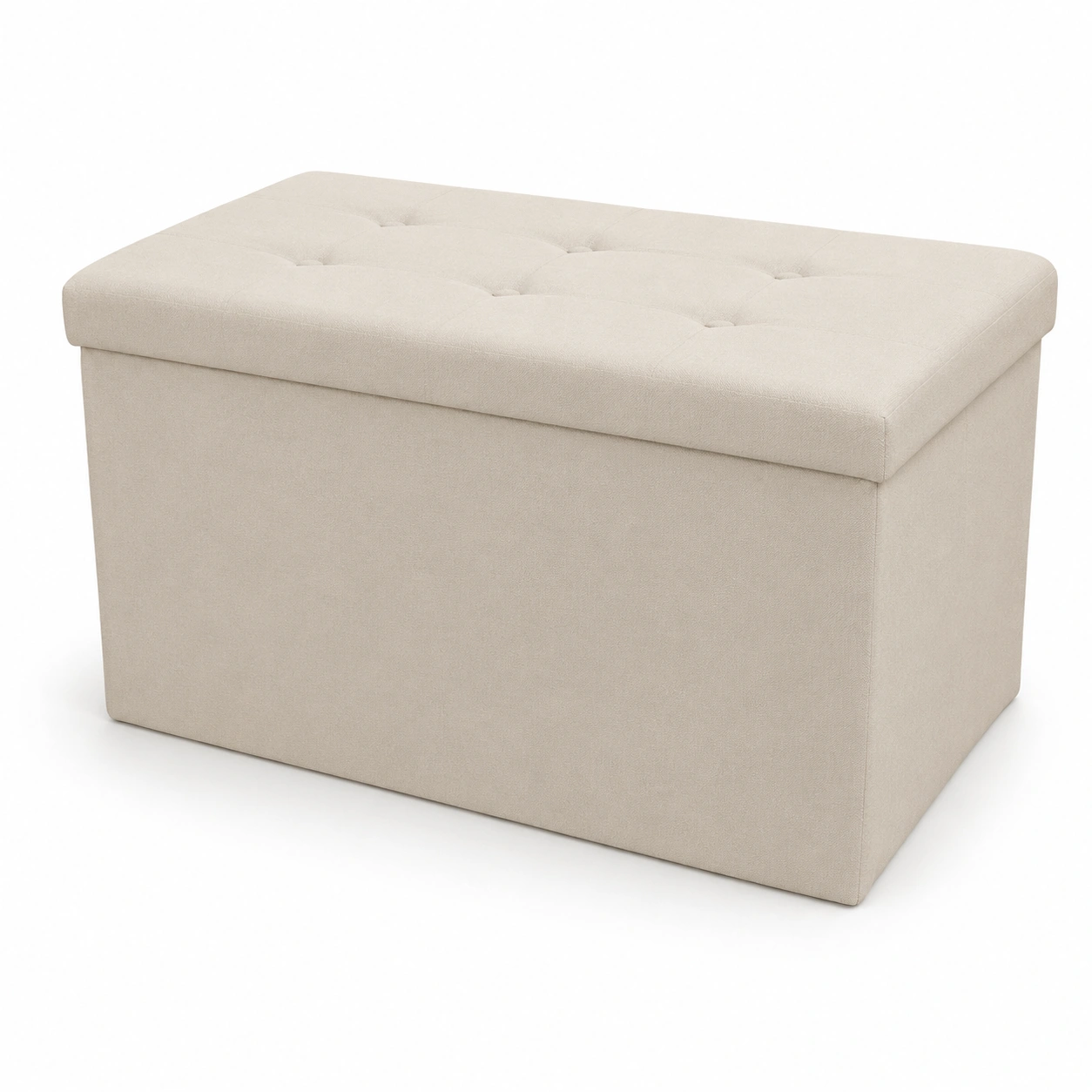 Puf de almacenamiento beige con botones