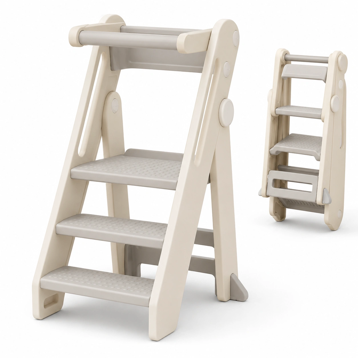 Escalera plegable beige de tres peldanos