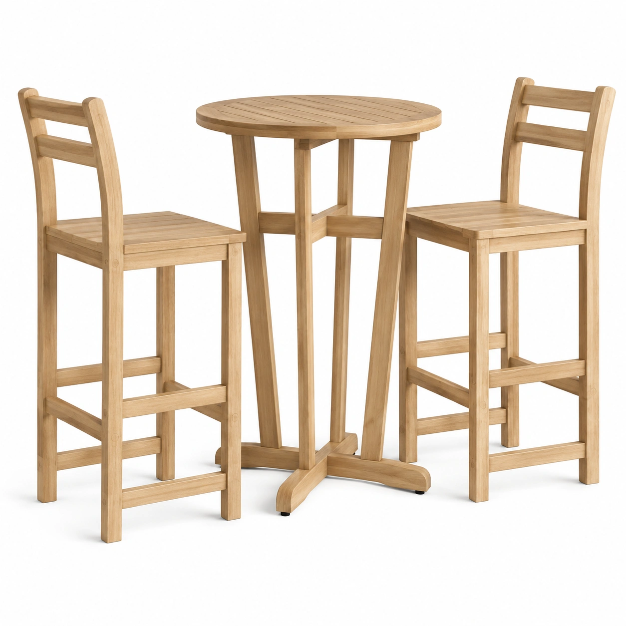Conjunto de mesa redonda y dos taburetes altos de madera de 3 piezas