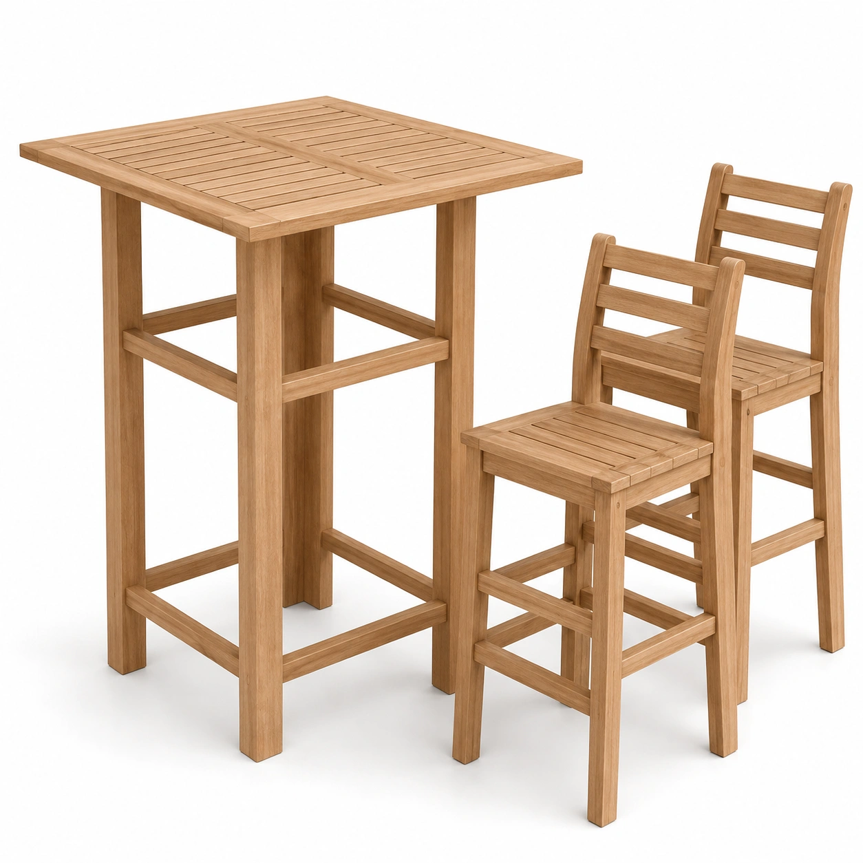 Conjunto de mesa alta y taburetes color madera natural de tres piezas