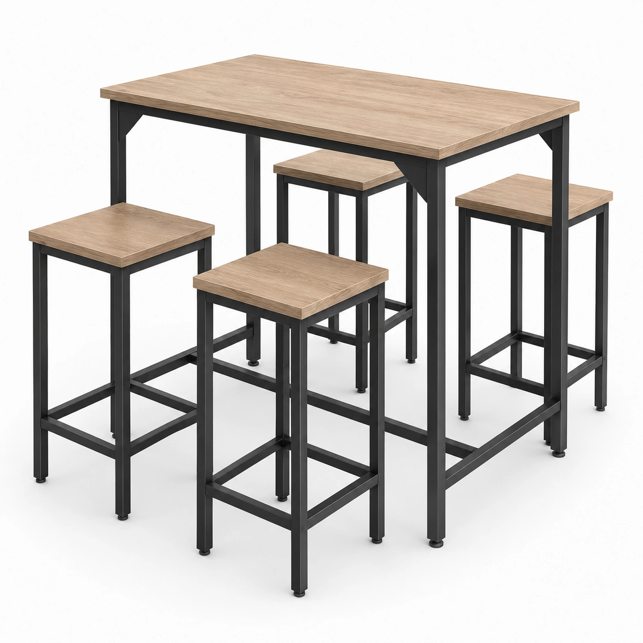 Conjunto de mesa alta metalica negra y cuatro taburetes