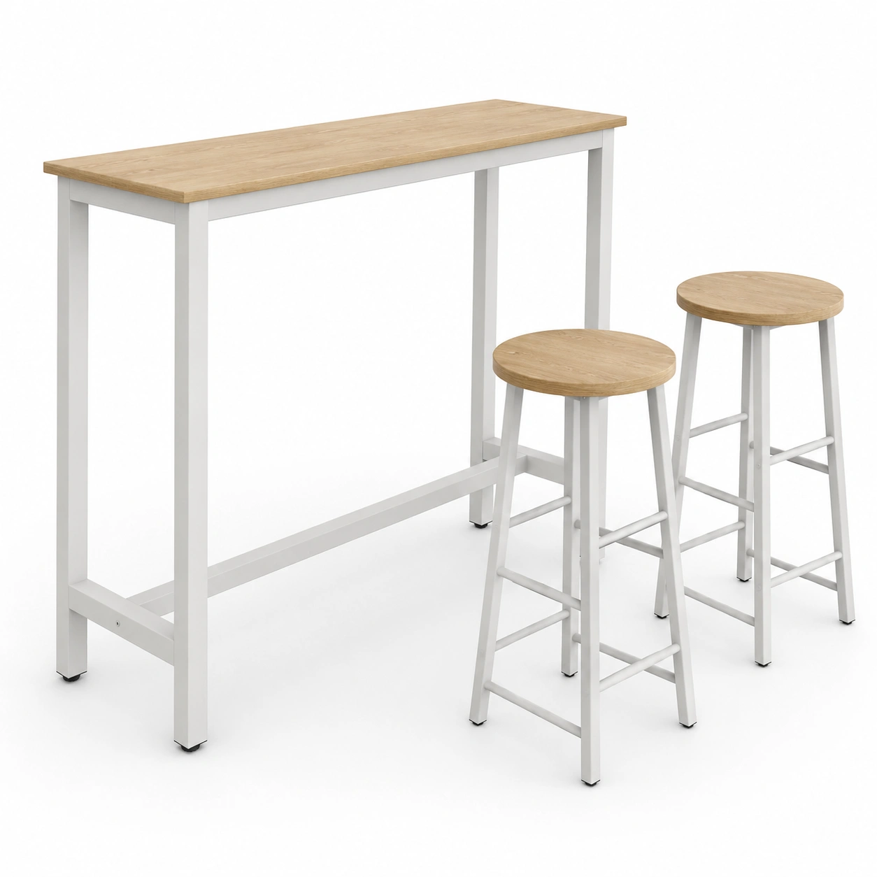 Conjunto de mesa alta blanca y taburetes redondos de tres piezas