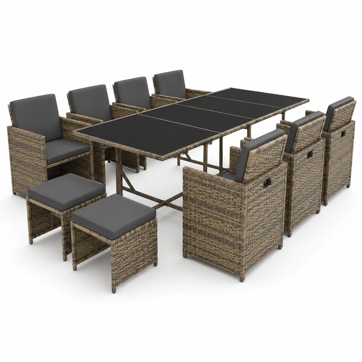 Conjunto de comedor exterior de ratan para 8 personas