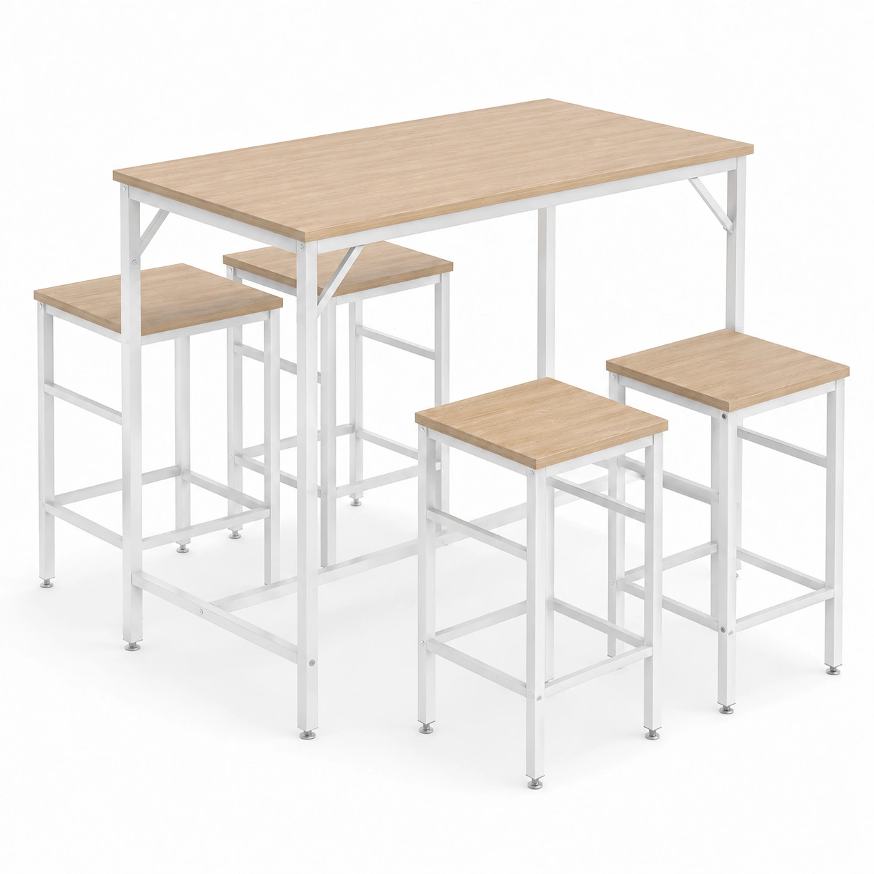 Conjunto de mesa alta metalica blanca y cuatro taburetes