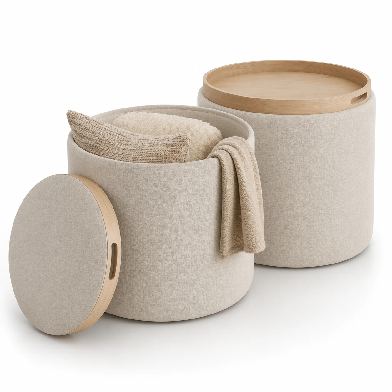 Set de puffs de almacenamiento color beige
