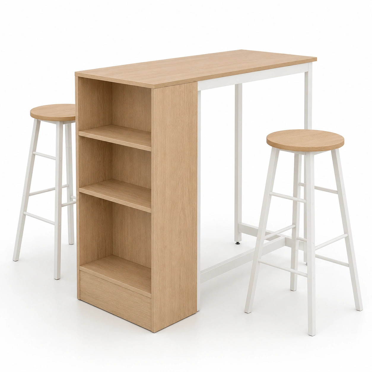 Conjunto de mesa alta y sillas de madera natural de 3 piezas