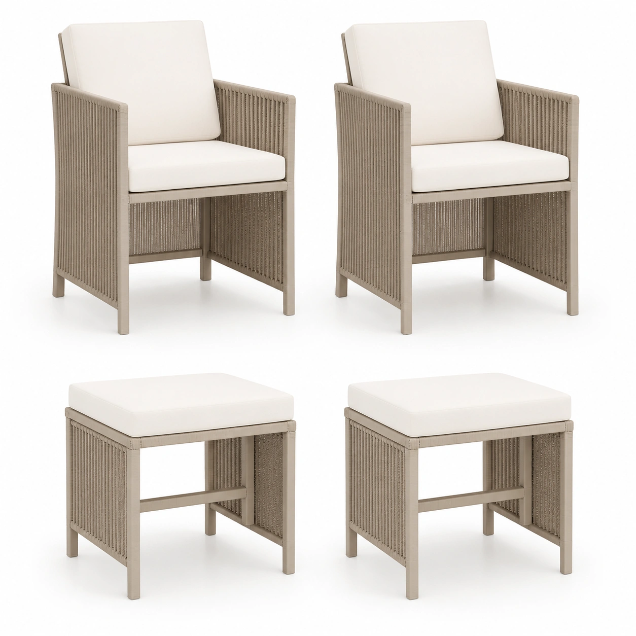 Juego de 4 piezas de sillas de exterior con reposapies color beige