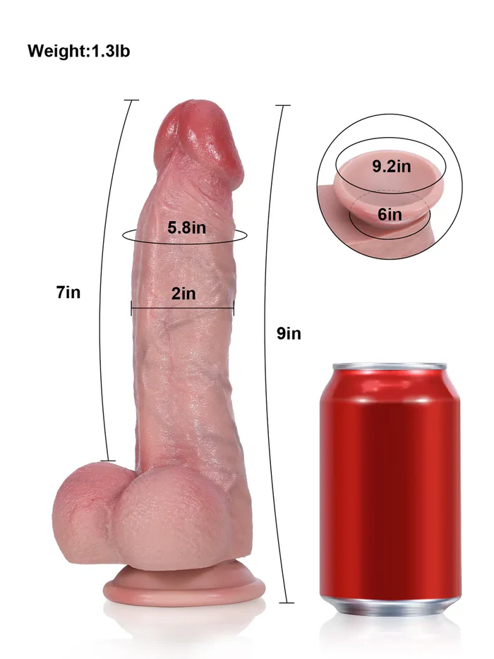 Jas – 9" × 2" Flexible Realistic Dildo with Red Glans, Defined Veins, and Suction Base