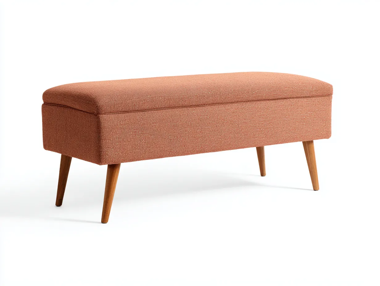 Bank Stoff 110x40x46 cm - terrakotta und natur - mit Holzfüßen für Schlafzimmer