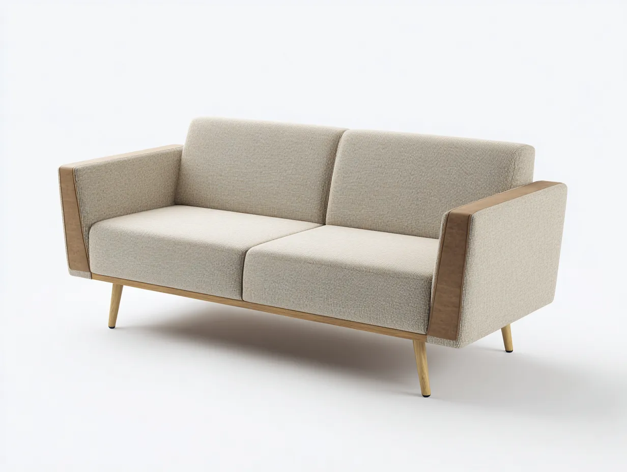 2-Sitzer-Sofa Stoff 176x84x80 cm - beige - Holzbeine mit abgesetzten Armseiten