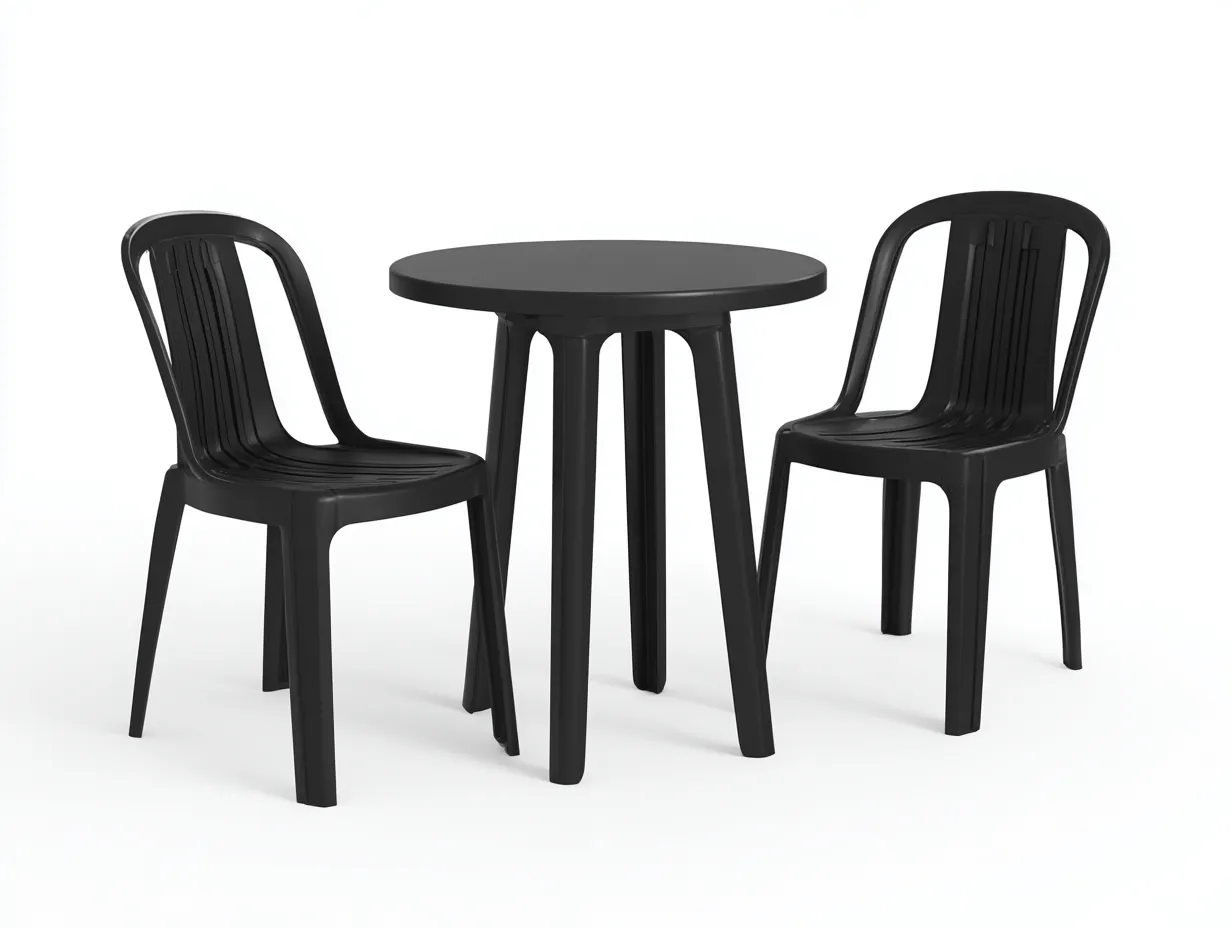 Loungesessel-Set Kunststoff 68x63x82 cm - schwarz - runder Tisch für Außenbereich