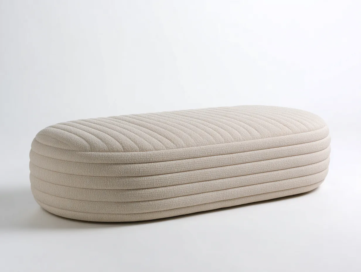 Bank Stoff 168x52x39 cm - beige - abgerundet für Schlafzimmer