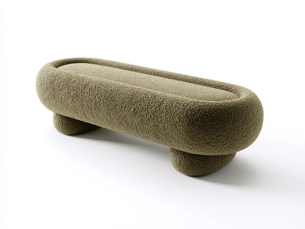 Bank Bouclé 168x50x43 cm - olivgrün - oval gepolstert für Schlafzimmer