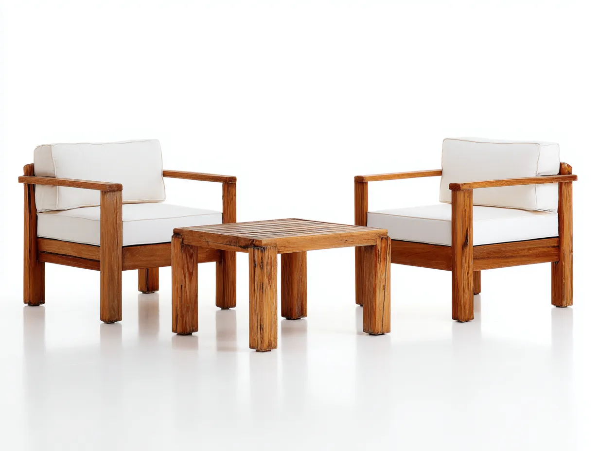 Loungesessel-Set Holz 76x78x75 cm - natur und weiß - rechteckiger Tisch für Außenbereich