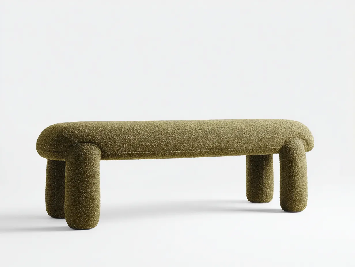 Bank Bouclé 160x46x44 cm - olivgrün - gepolstert für Schlafzimmer